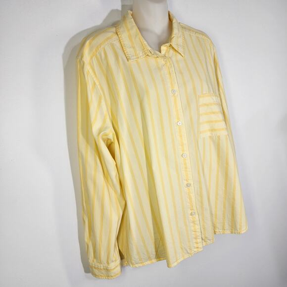 LOFT Womens Striped Tunic Shirt Poplin Oversized Pocket Yellow Button Size XL - Picture 4 of 9